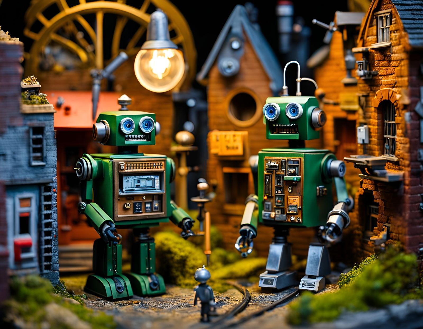 Helpful Robots Diorama in Quirky Miniature Town