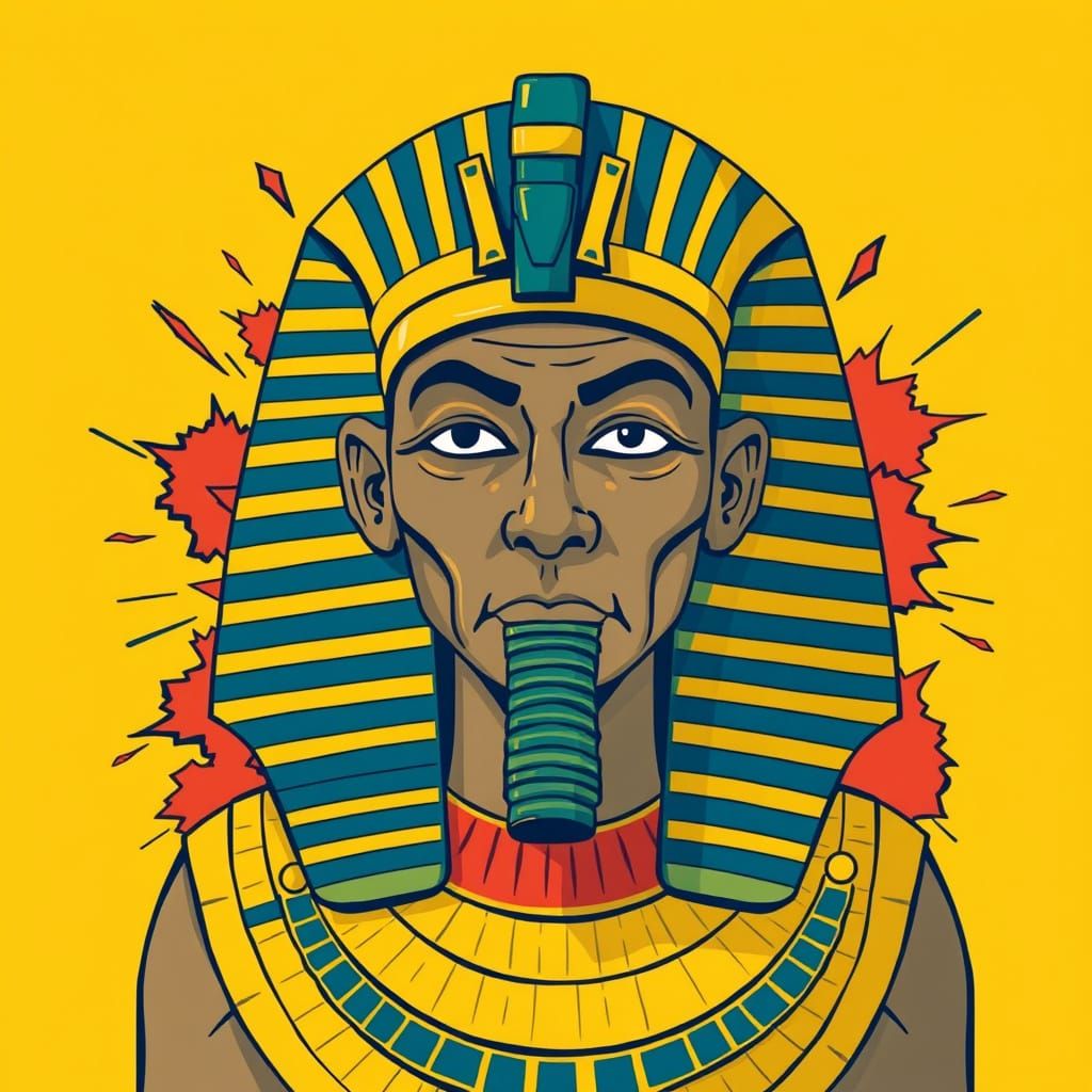 King Tut in Pop Art Style with Explosions