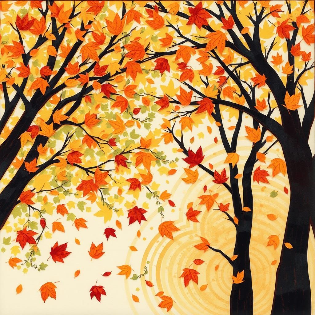 Abstract Paper Collage of Autumn Leaves