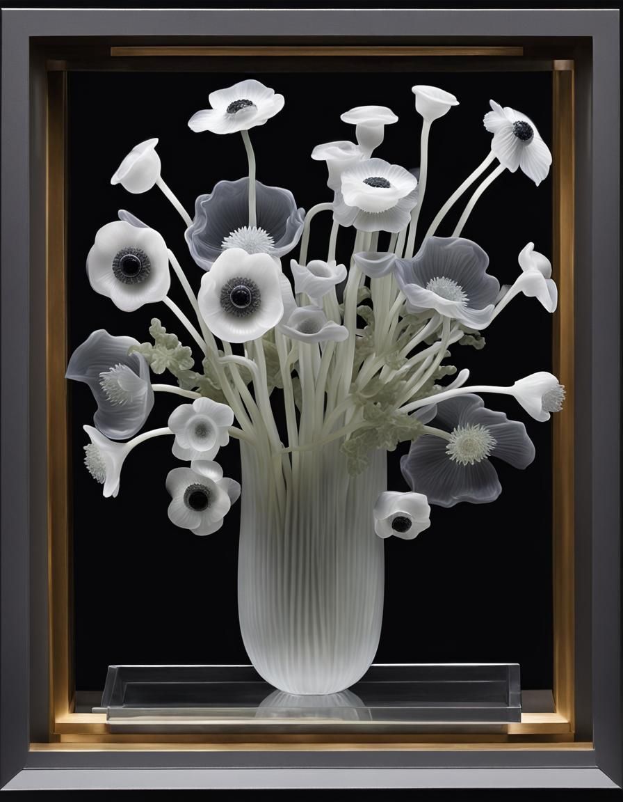 Anemone Flowers in Glass Art Style