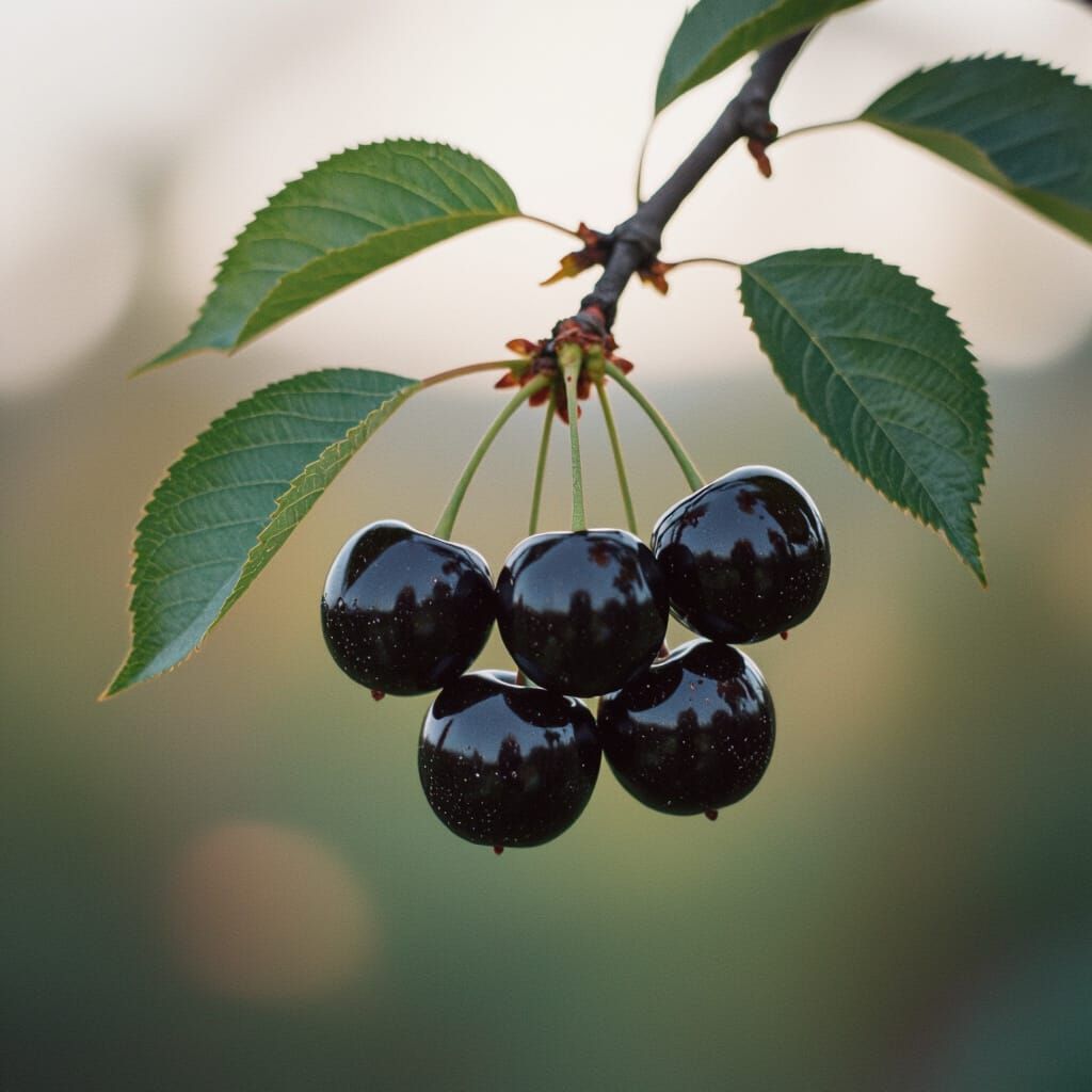 Cinematic Close-Up of Ripe Black Cherries
