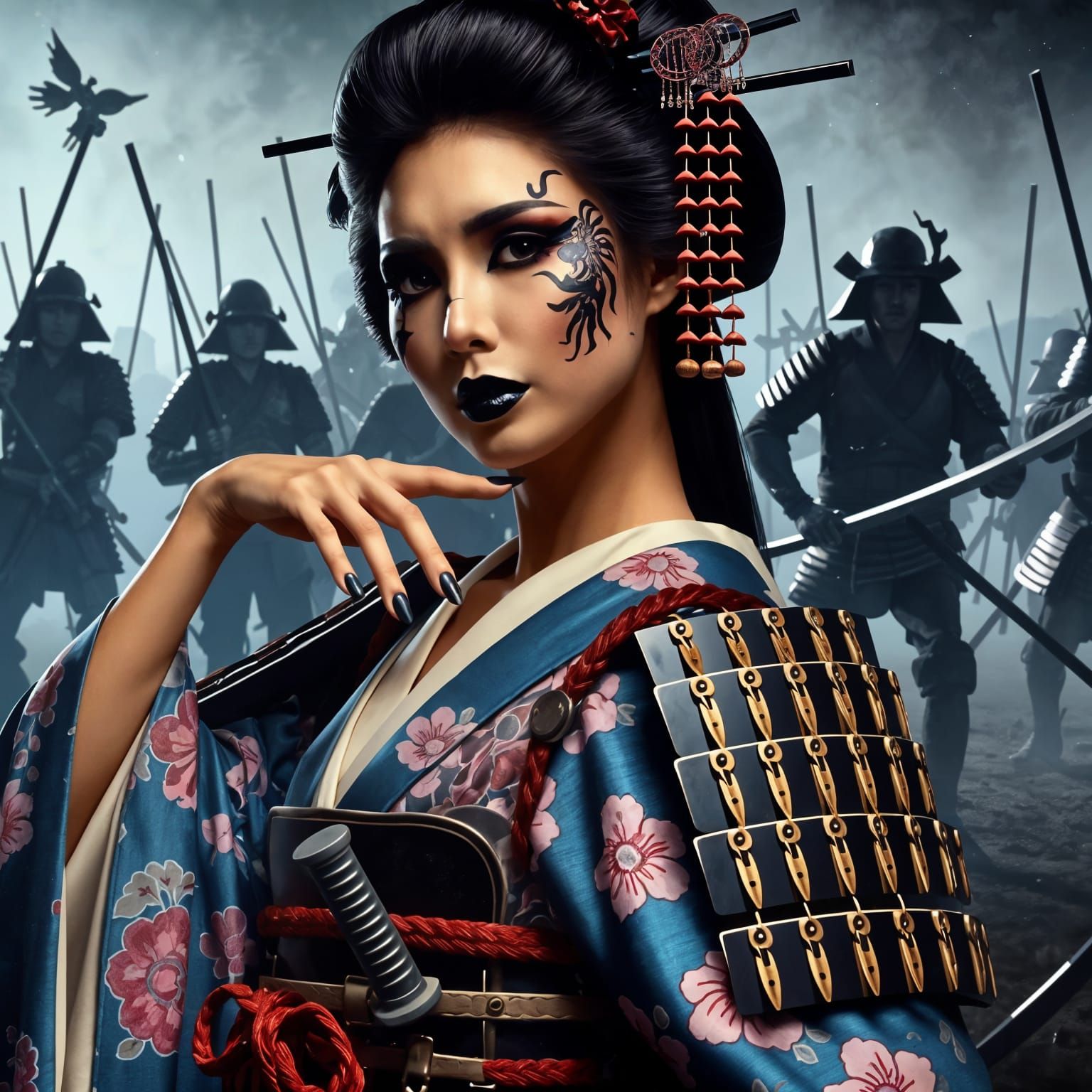 Geisha Warrior Unveiled in Battle Finery