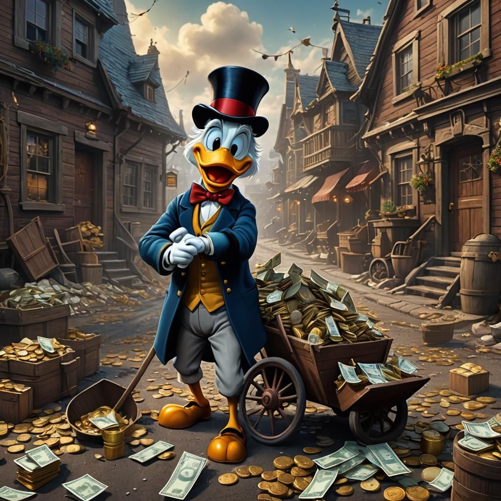 Scrooge McDuck Transports Money to Storage Building