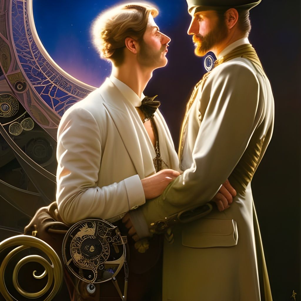 Steampunk Moonlight Embrace: Hyperrealistic Digital Painting