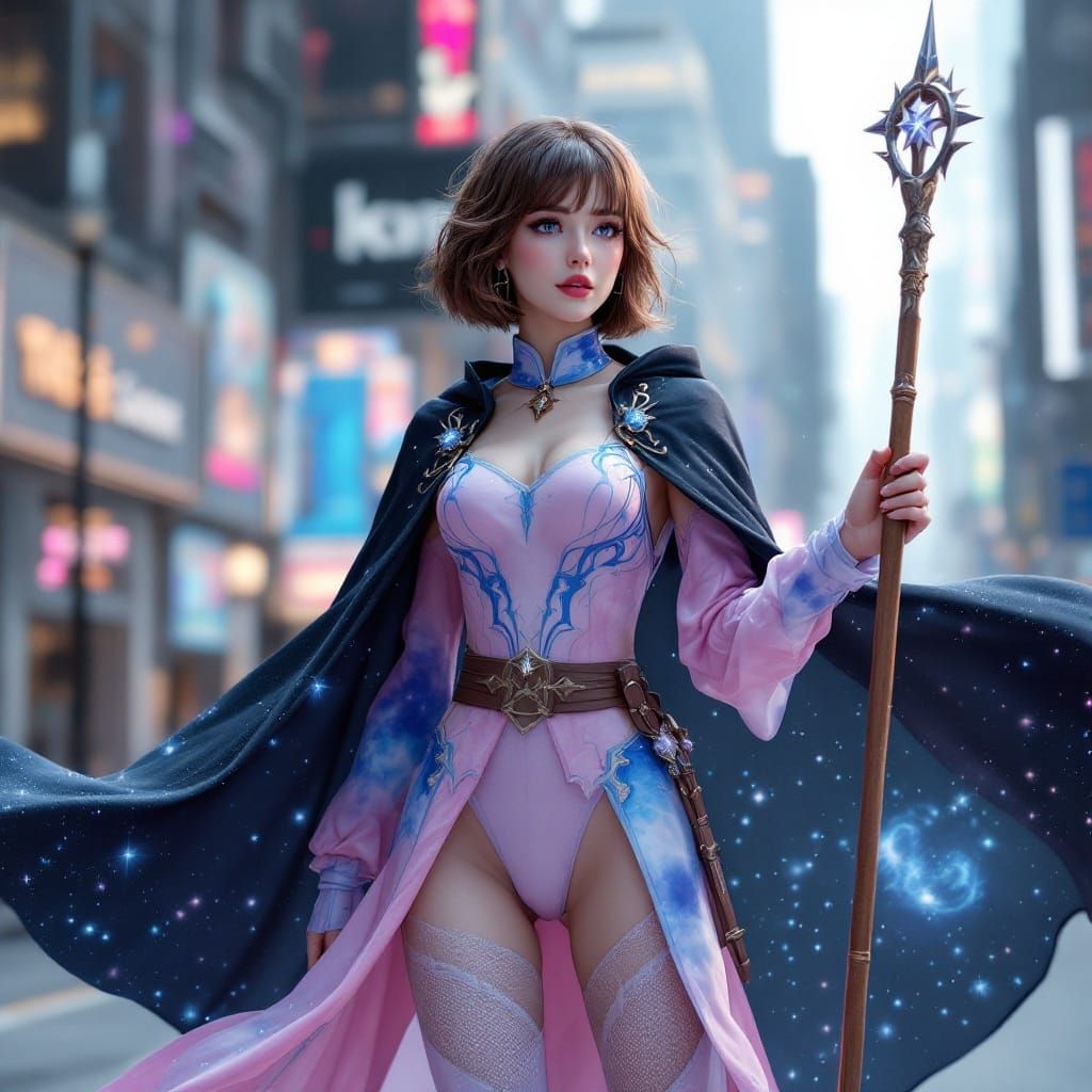 Heroic Magical Girl in Cityscape, WLOP Style