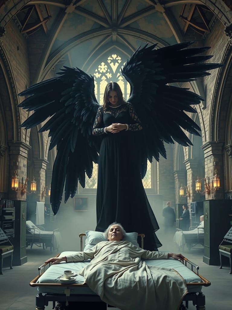 A Majestic Black Angel in Elegant Gothic Style
