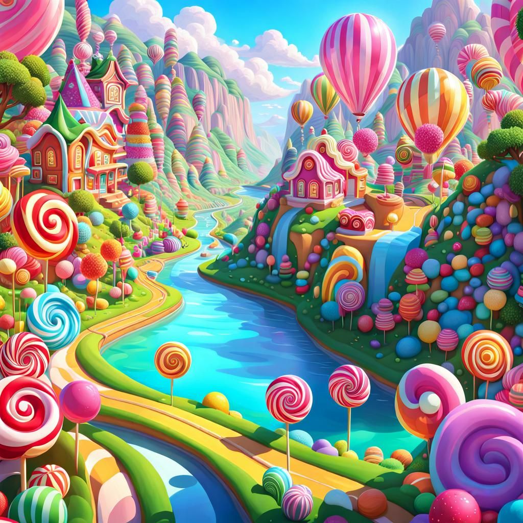 Magical Candy River Valley in Digital Illustration
