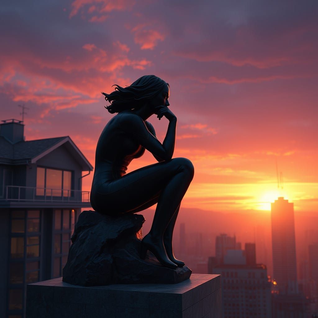 Japanese Woman in Spider Woman Costume Contemplates Sunset i...
