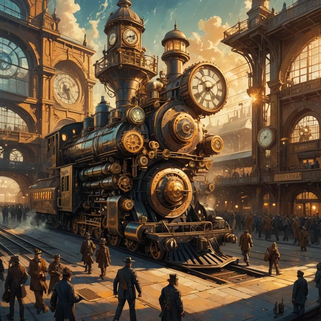 Steampunk Station with Galaxy Sky