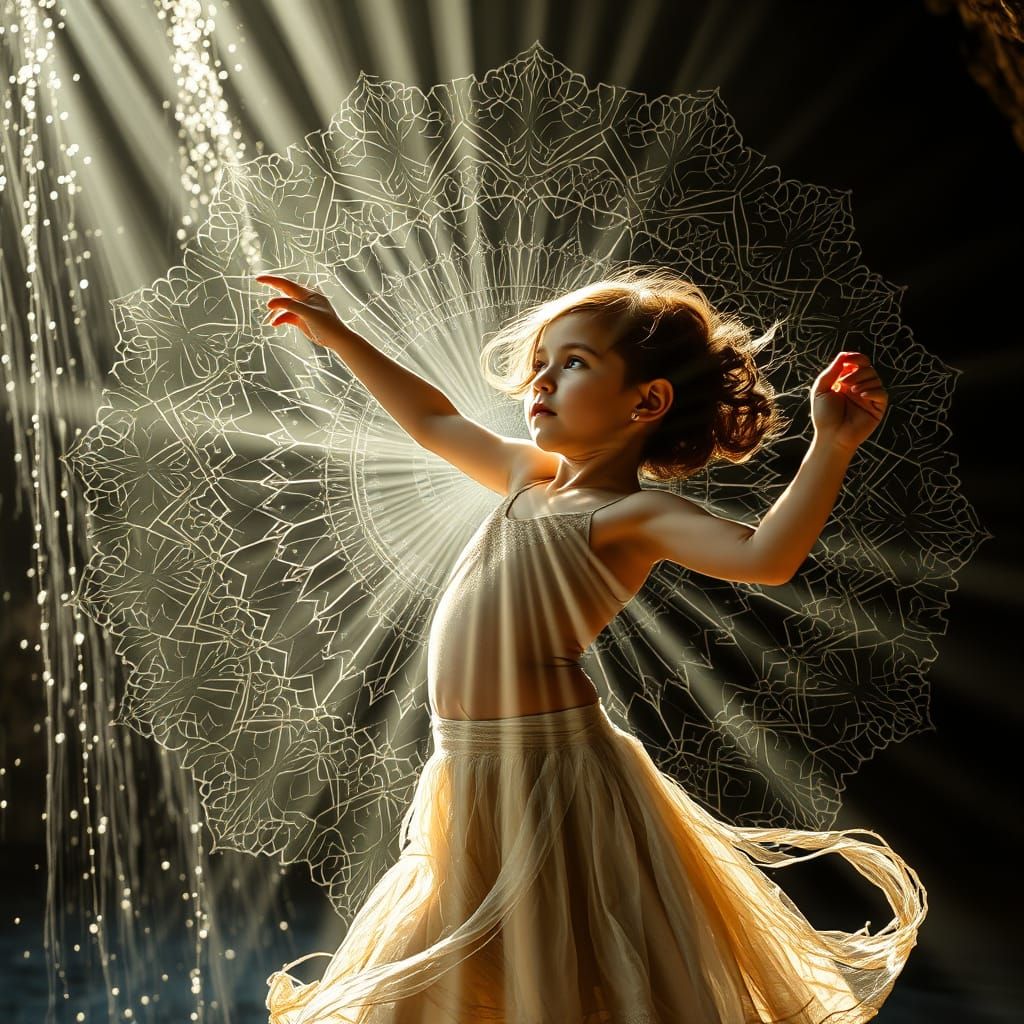 Ethereal Child Dancer in Surreal Light Fractal Dreamscape