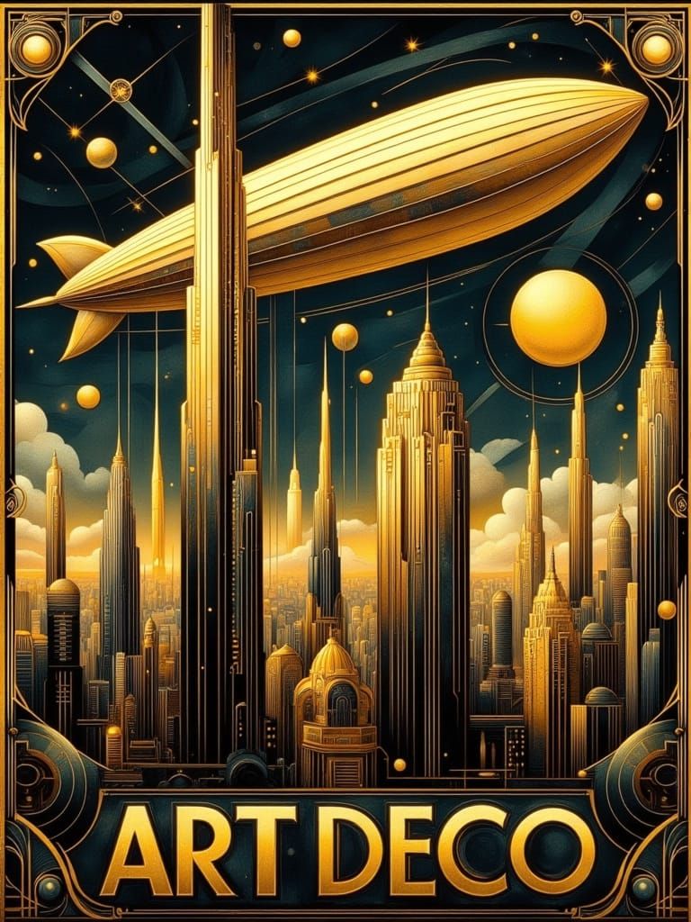 Golden Age of Flight: A Retro-Futuristic Art Deco Masterpiec...
