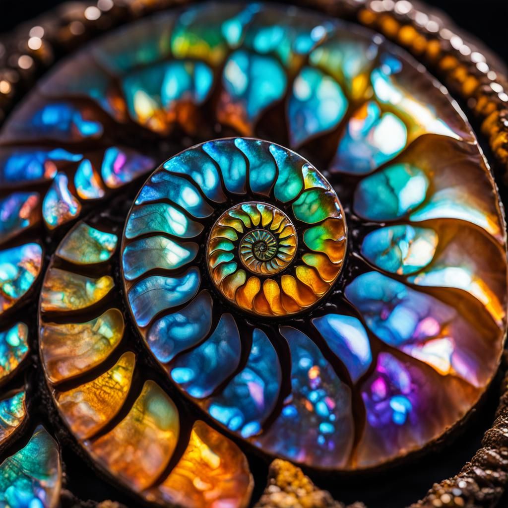 Opalescent Ammonite Fossil Macro Photograph