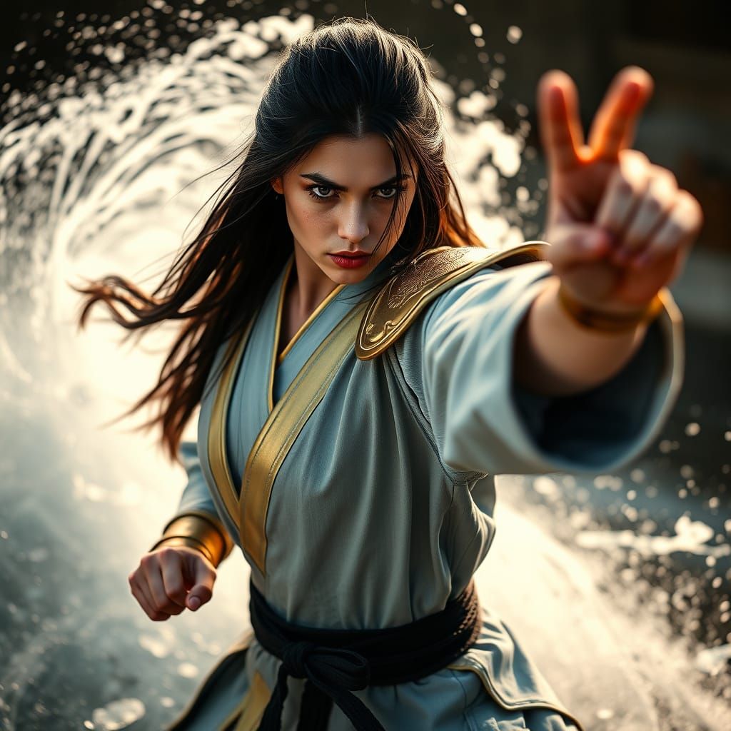 Elegant Warrior in Water's Fury