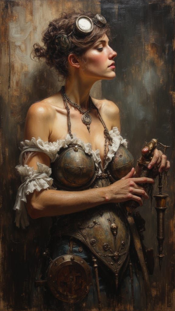 Steampunk Engineer Portrait as Impasto Oil Painting