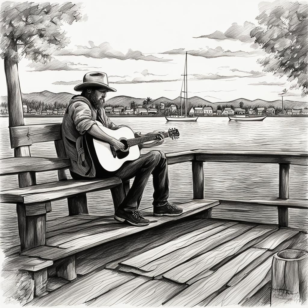 Dockside Guitarist Simple Drawing