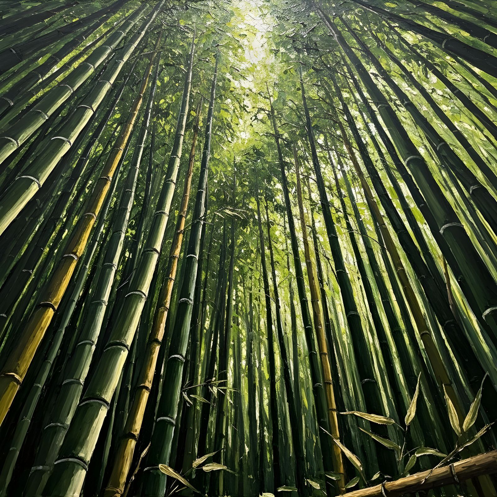 Dense Bamboo Forest Landscape Painting with Thick Impasto Te...