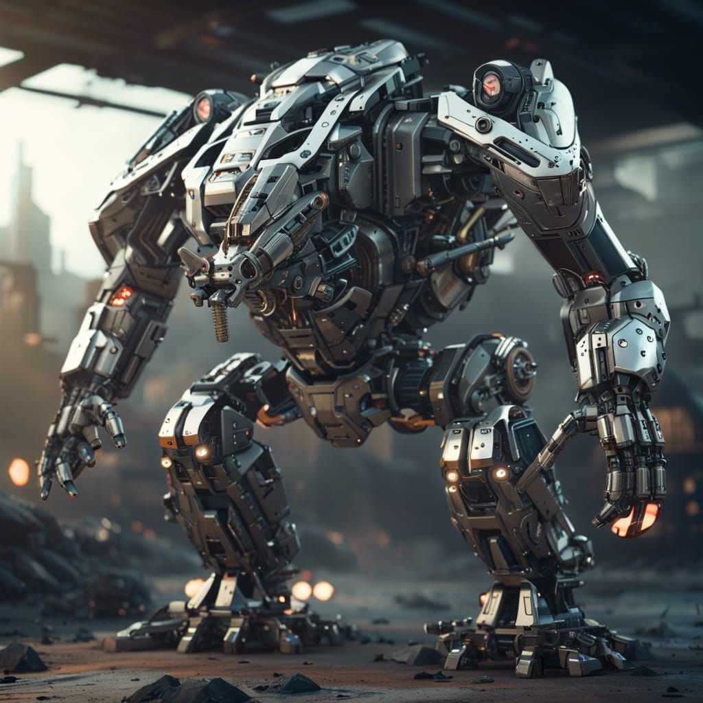 Alligator War Machine Mech in Warzone, Sci-Fi Render