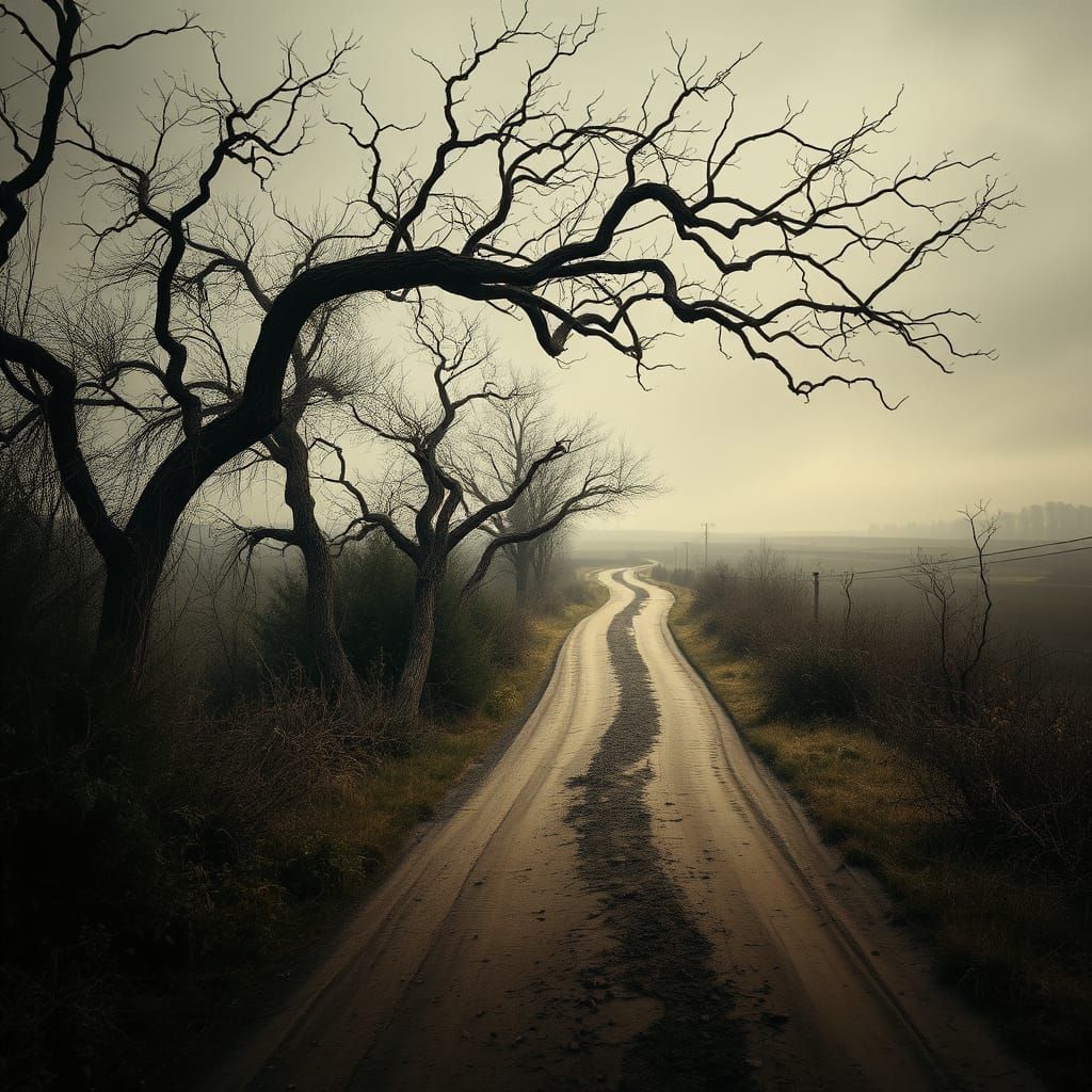 Ethereal Dirt Path Disappears into Mysterious Hazy Horizon