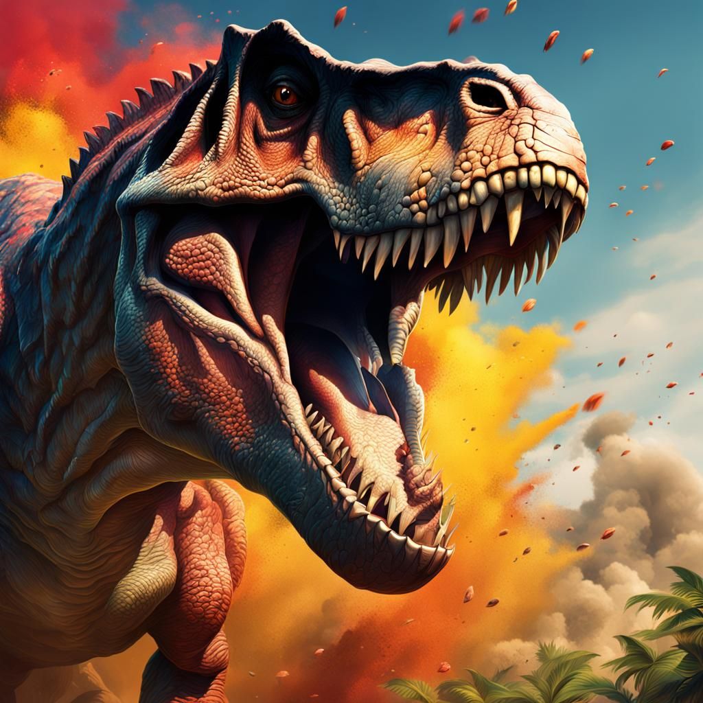 Hyperrealistic Tyrannosaurus Rex Splash Art