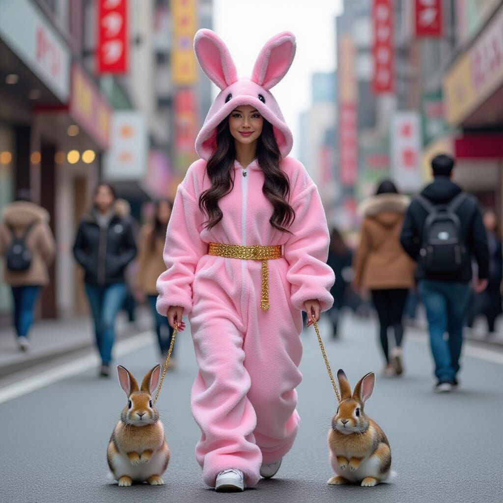 Pink Bunny Costume in Pop Art Style