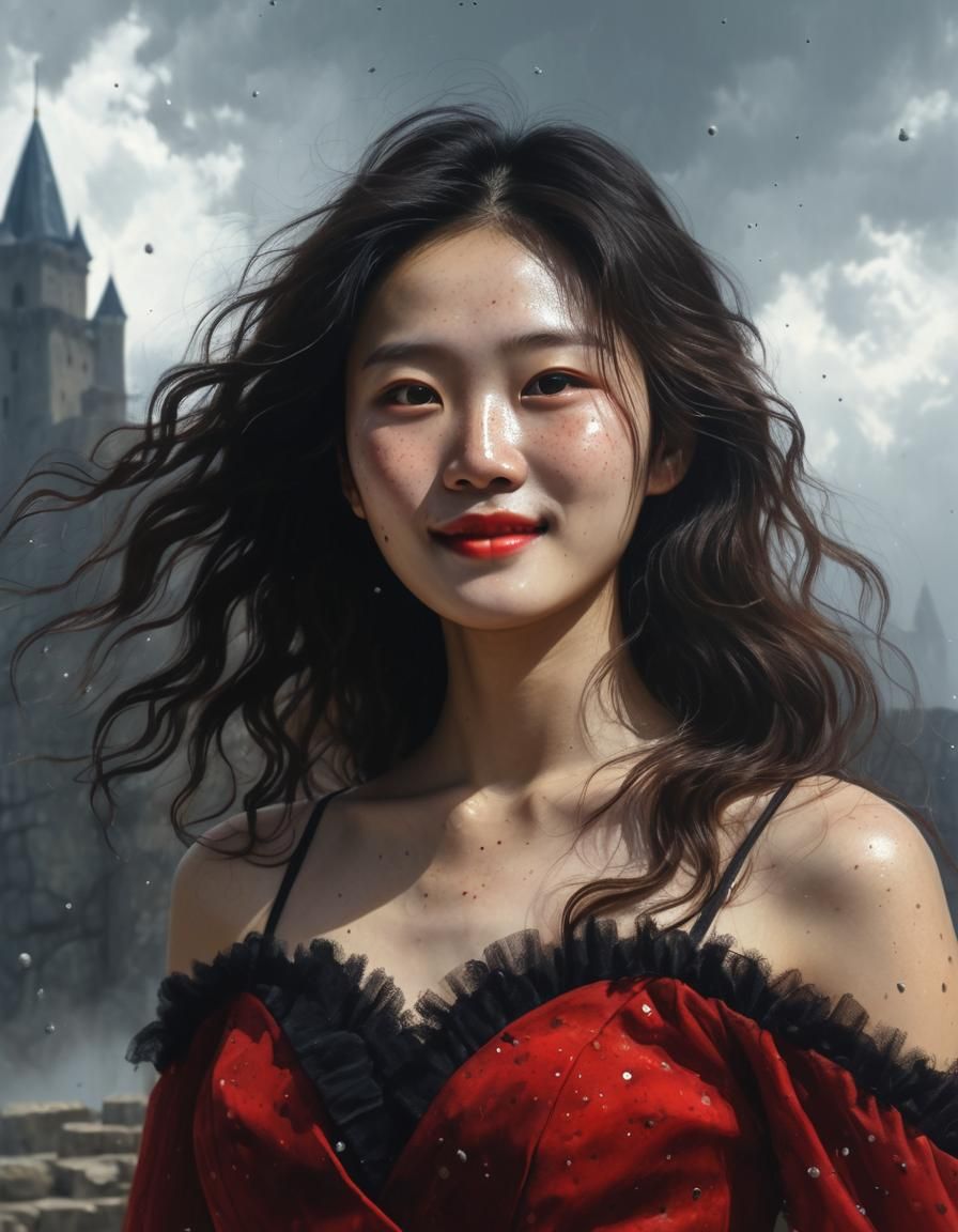 Ethereal Woman Emerging from Darkness, Oil Painting