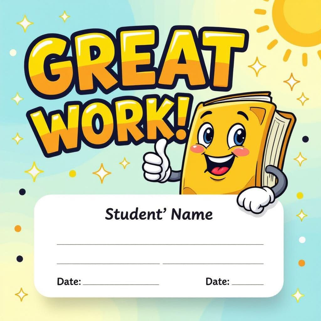 Great Work Teacher Card with Cartoon Book Character