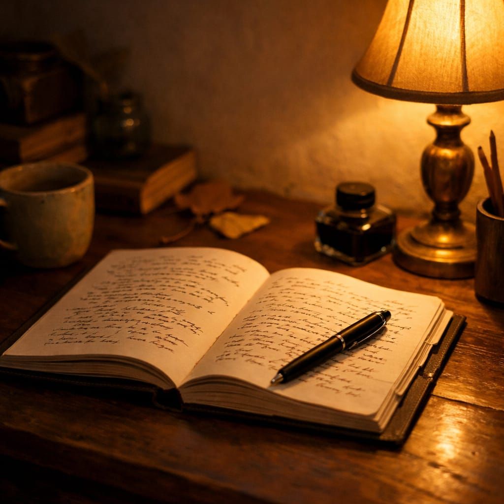 Creative Writing Desk in Soft Evening Light