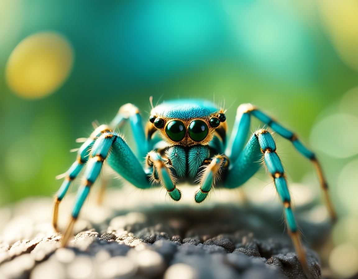 Turquoise and Gold Spider in Sunny Garden