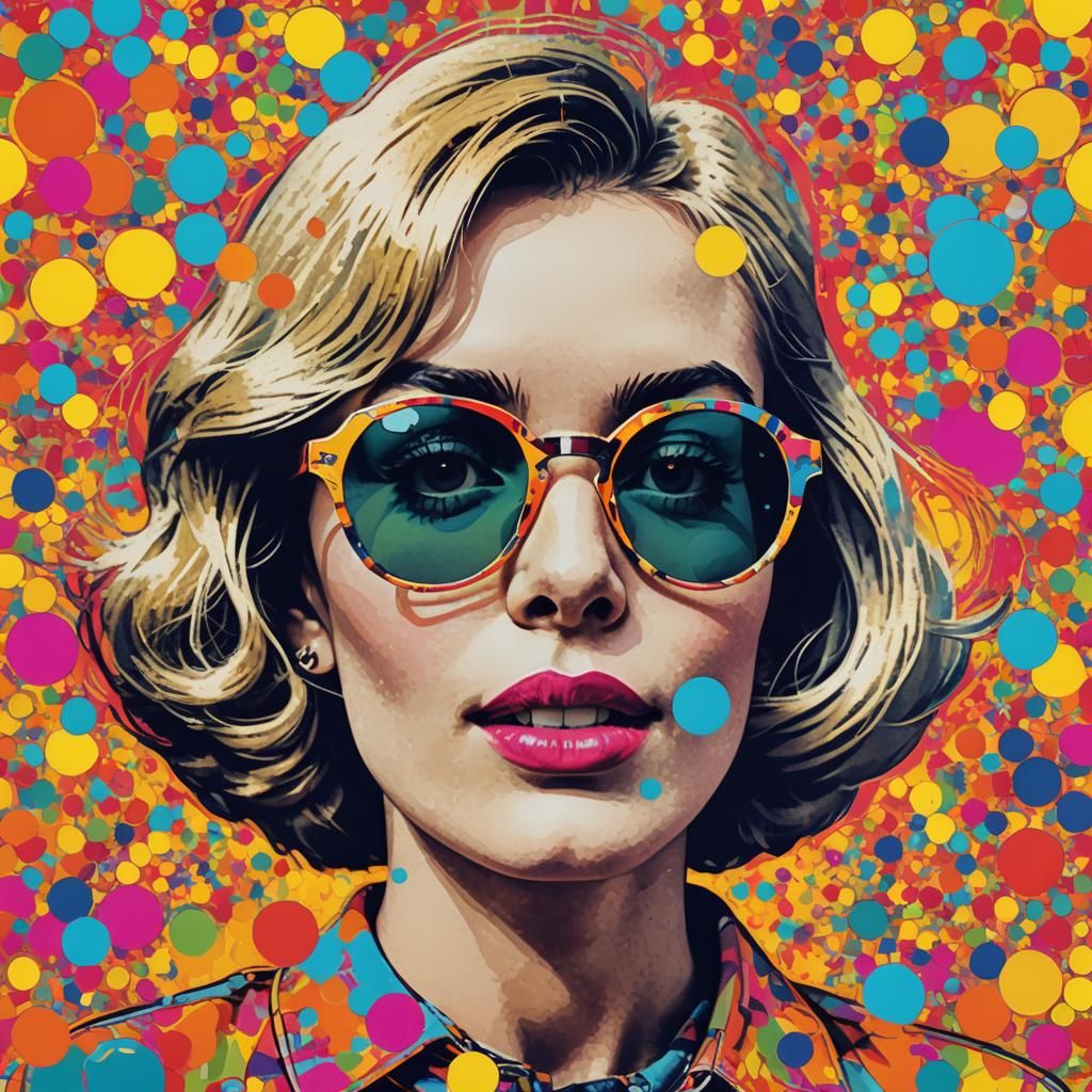 Pop Art Girl with Bubble Gum in Warhol Style