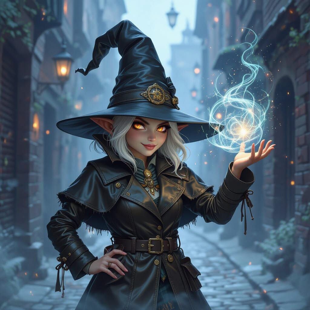 Goblin Sorceress Conjuring Magic in Art Nouveau Style
