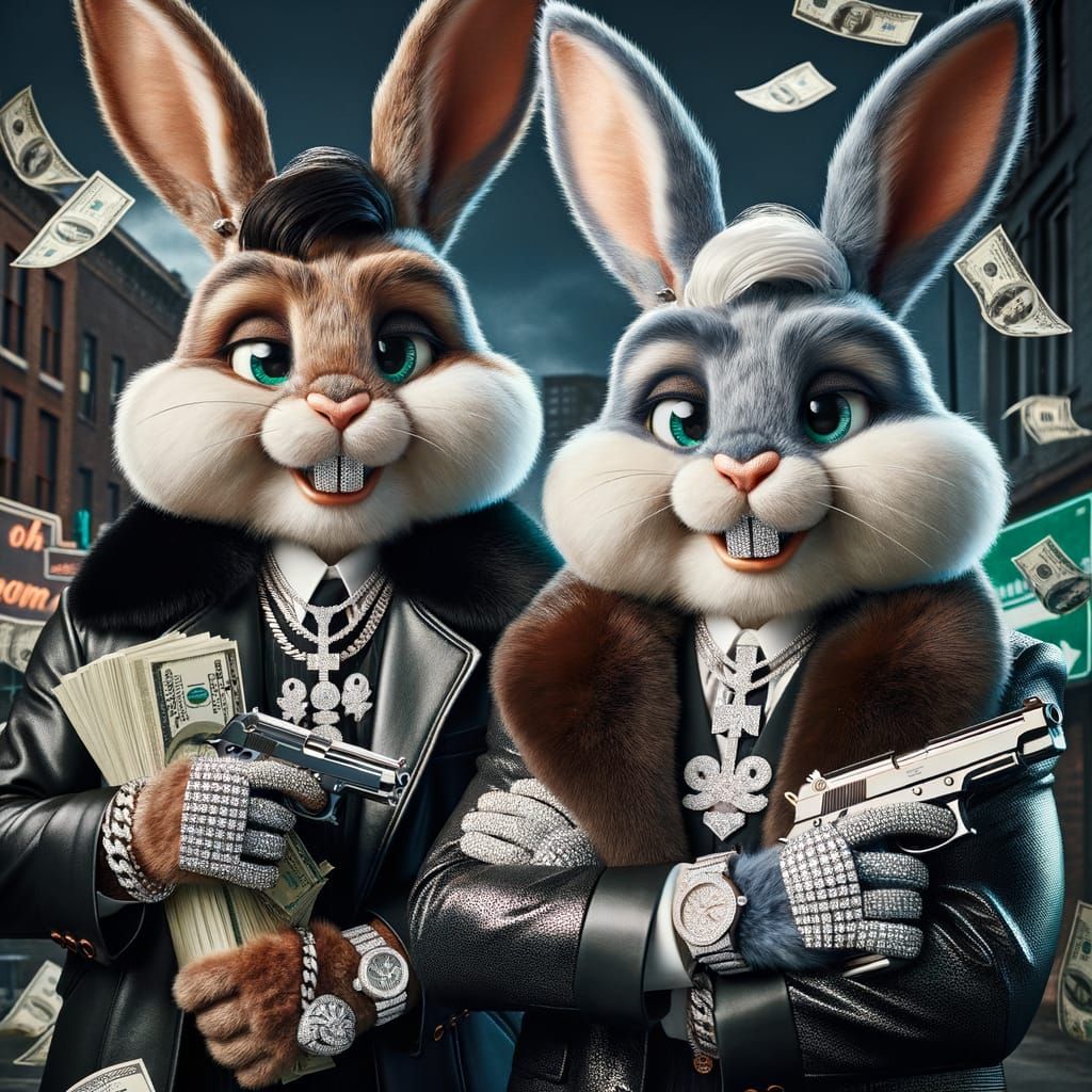 Gangster Bunnies in Luxury Leather Coats, Diamond Grillz, an...