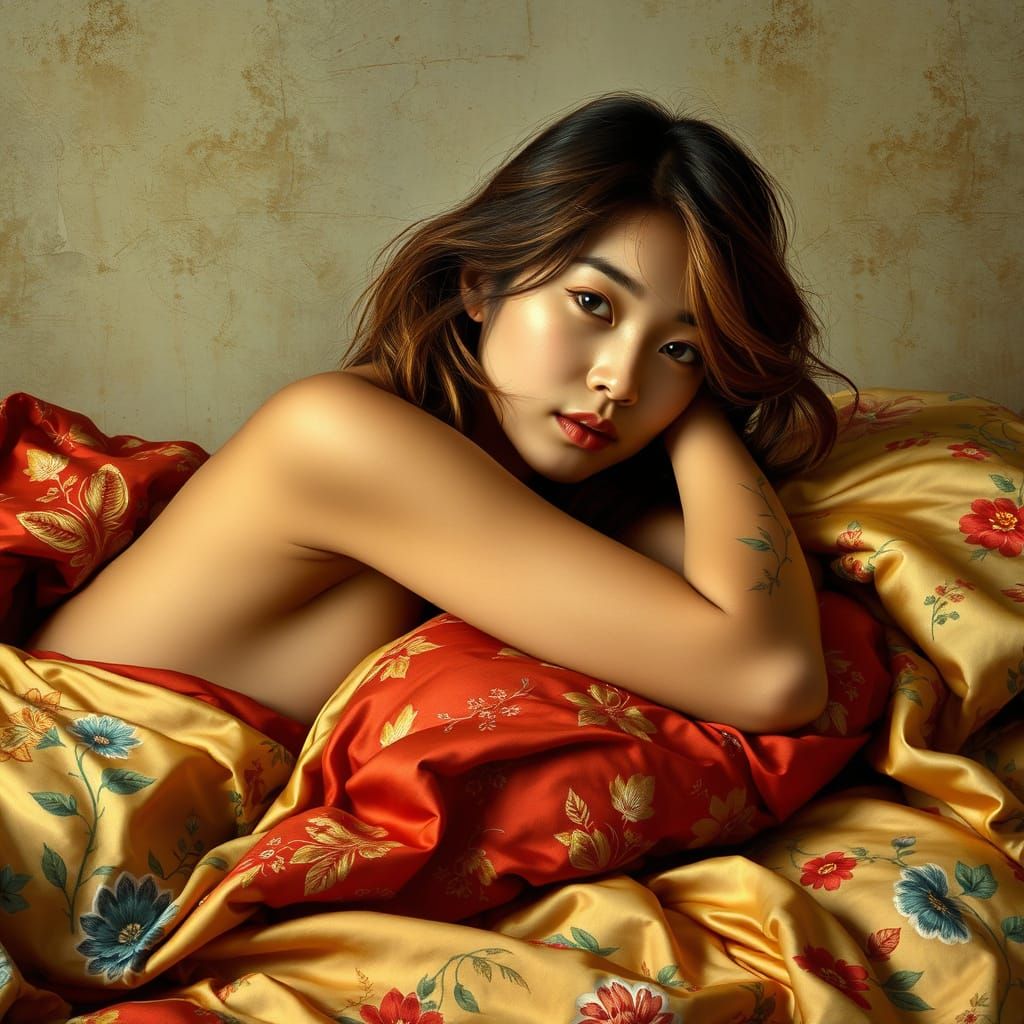 Japanese Woman in Silk, Photo-Realistic Portrait
