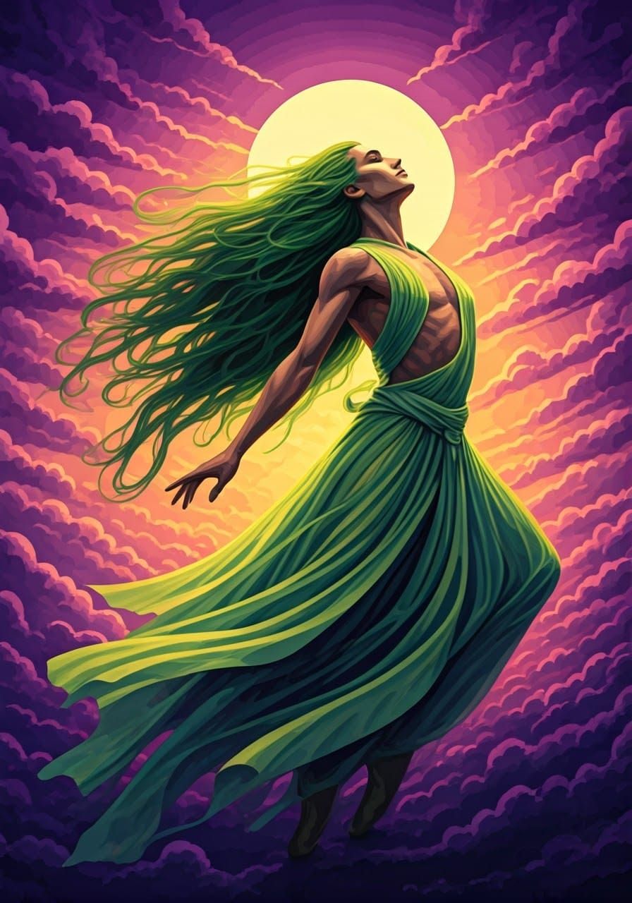 Androgynous Dancer in Vibrant, Shimmering Robes