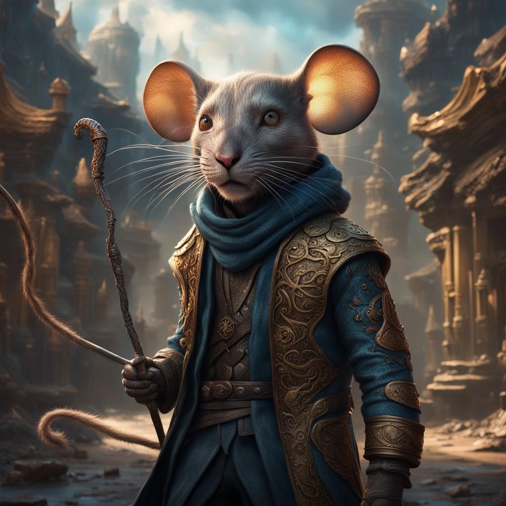 Human with mouse face and tail