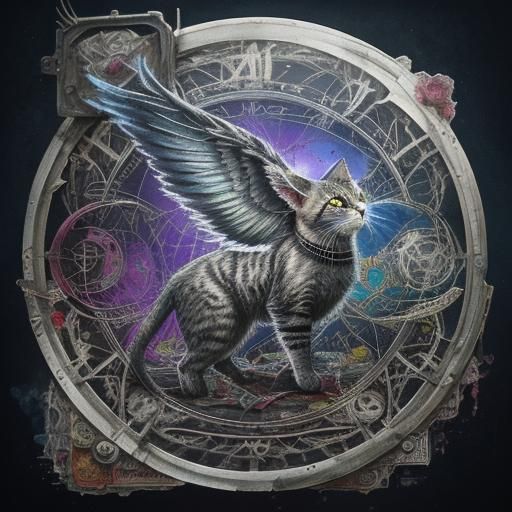 Cat in Art Nouveau Steampunk Surrealism Style