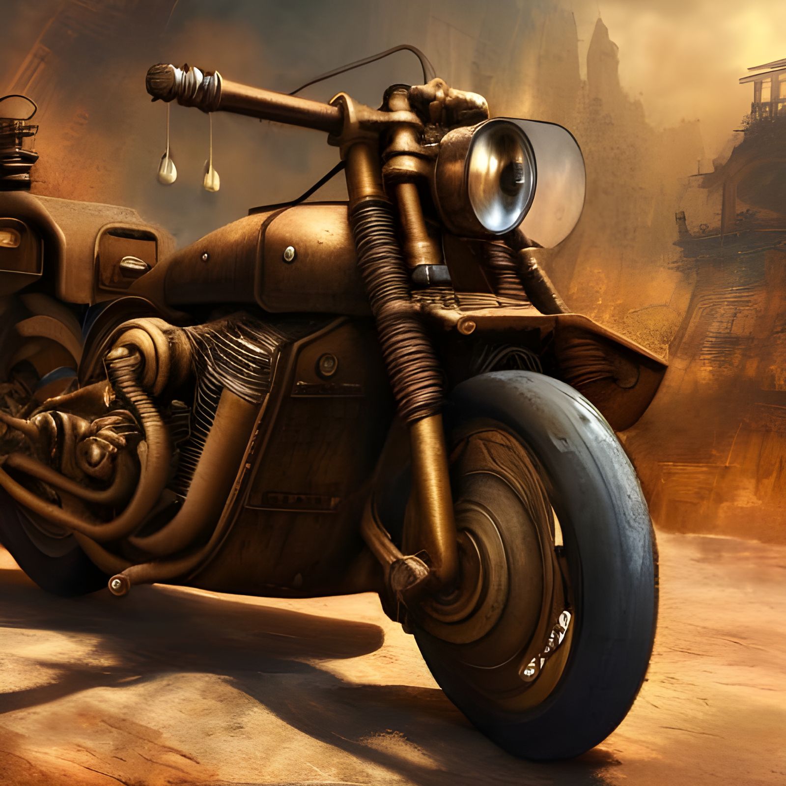 Intricate Steampunk Motorbike Concept Art