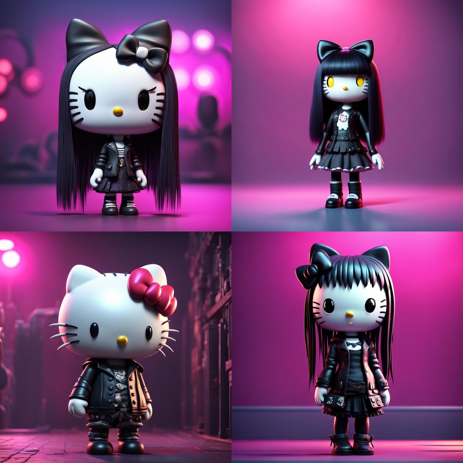 Goth Hello Kitty in Pixar-Style 3D Art