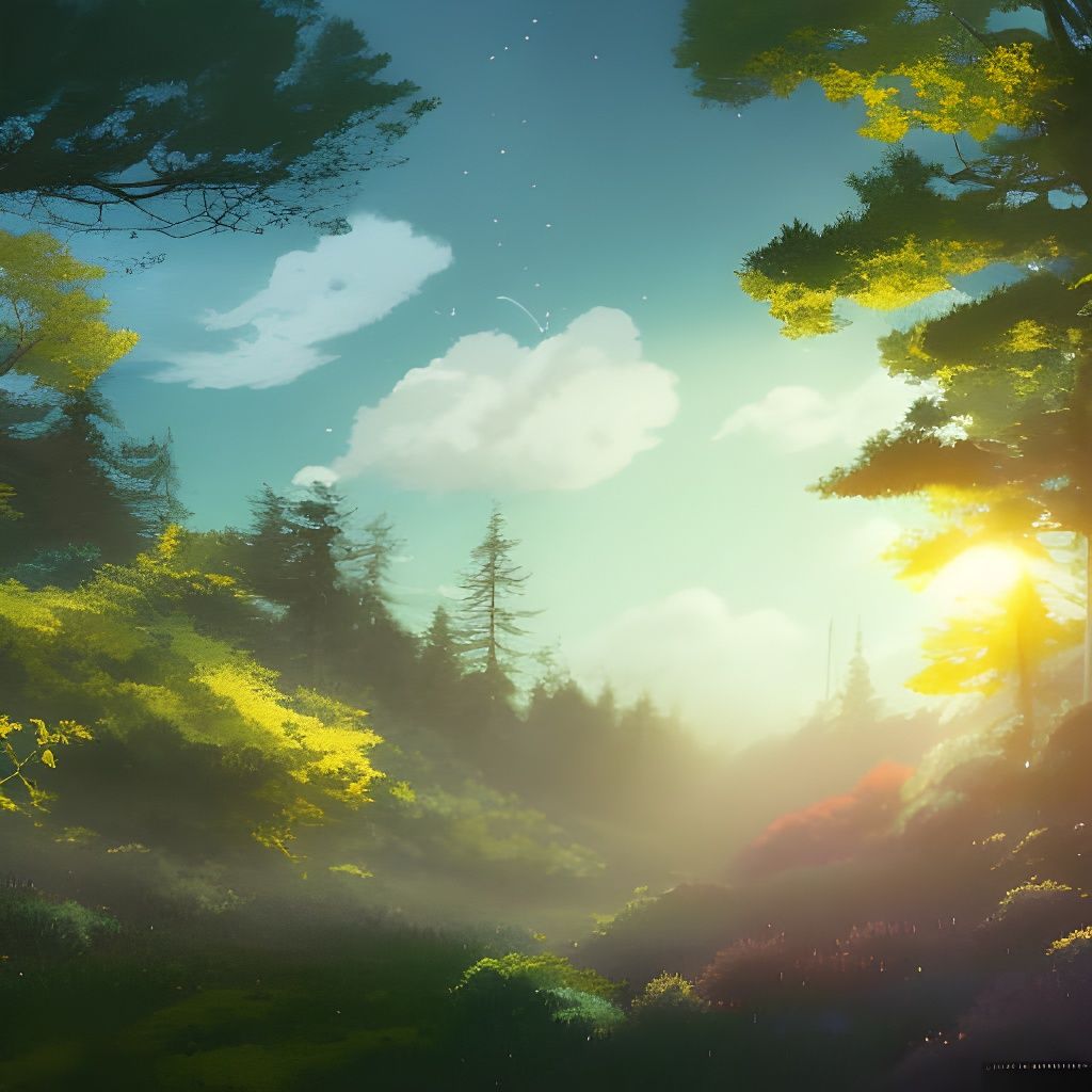 Bright Sunny Forest with Stars: Digital Matte Painting