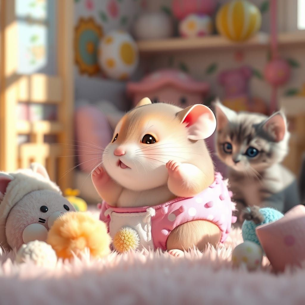Chubby Hamster and Curious Kitten Play in Cozy Animated Nurs...