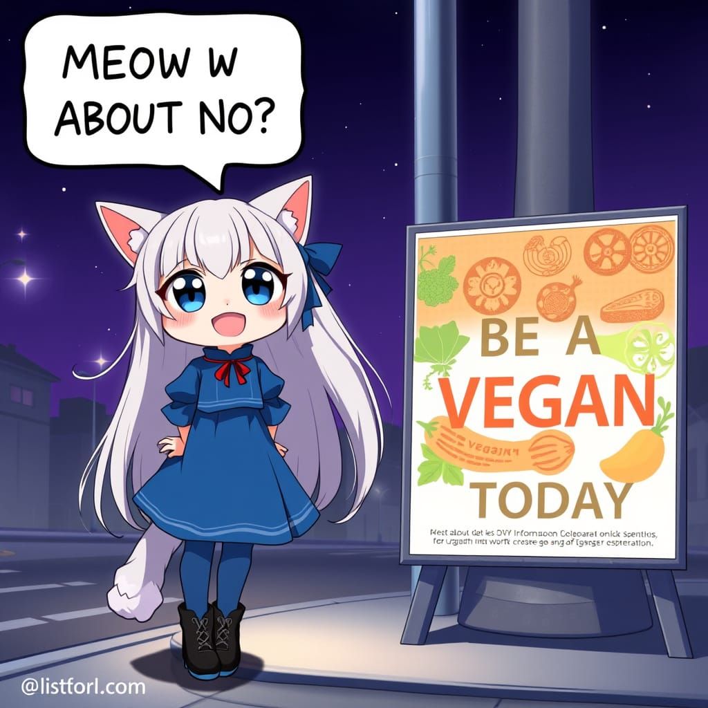 Adorable Anime Catgirl Promotes Veganism Under Starry Night ...
