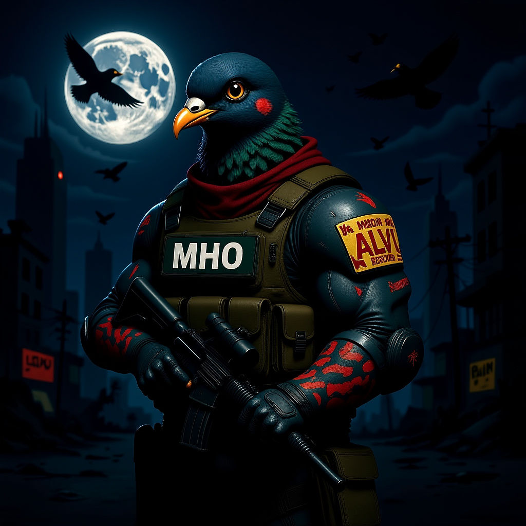Menacing Pigeon Commander in Cartoon Style