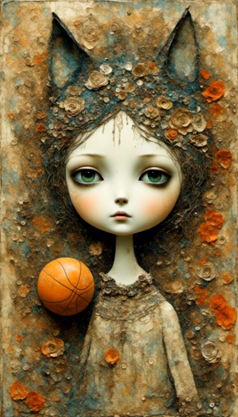 Gothic Moss Princess Holding Basketball in Collage