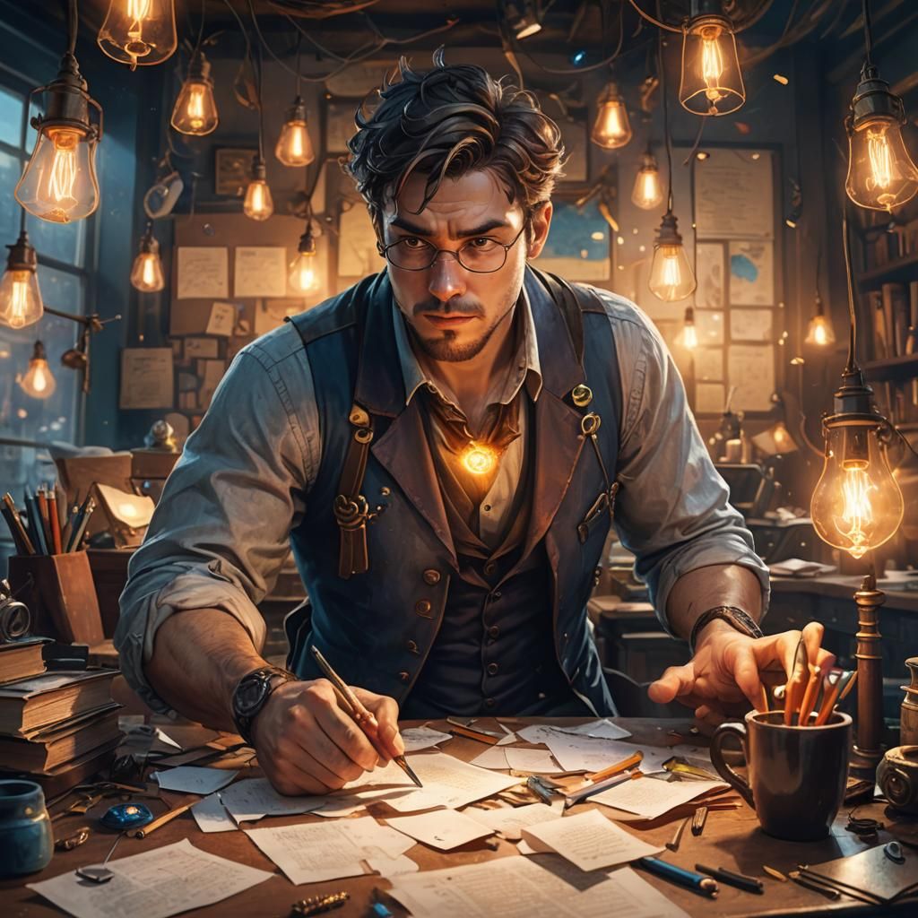 Frustrated Office Worker in Enchanted Coffee Shop