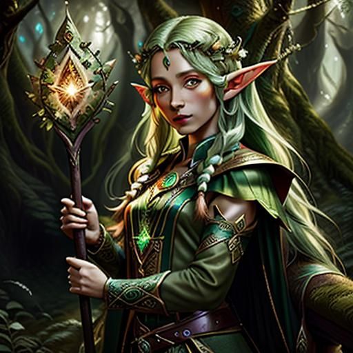 Fantasy Elf Resting in Magical Forest