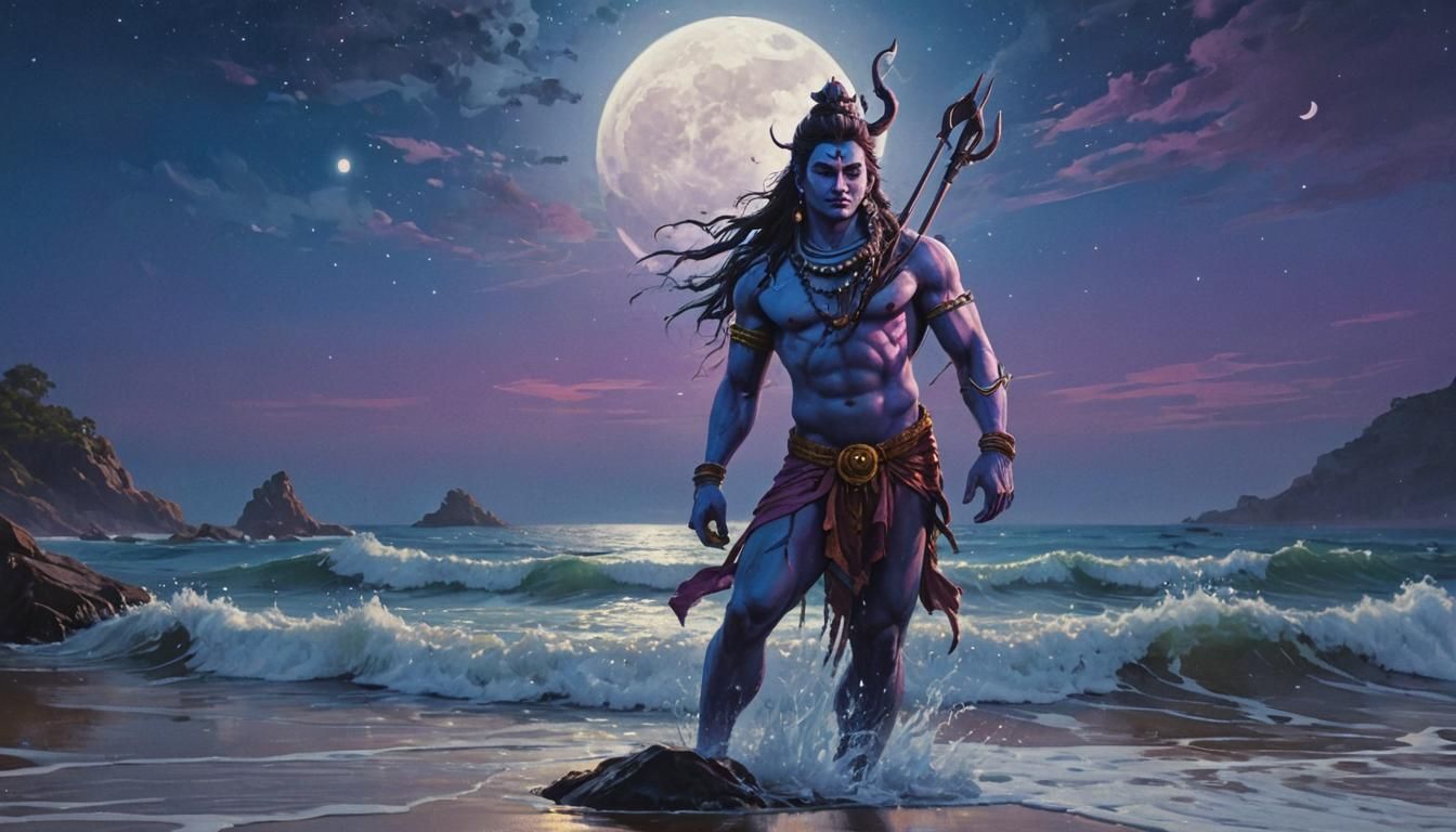 Lord Shiva and Nandi in Hyperrealistic Splash Art