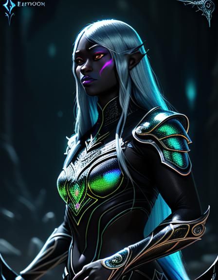 Drow with Chrome Hair in Dark Fantasy Style