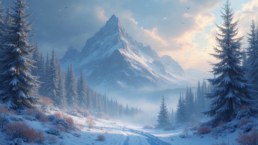 Dreamy Mythological Winter Landscape Poster