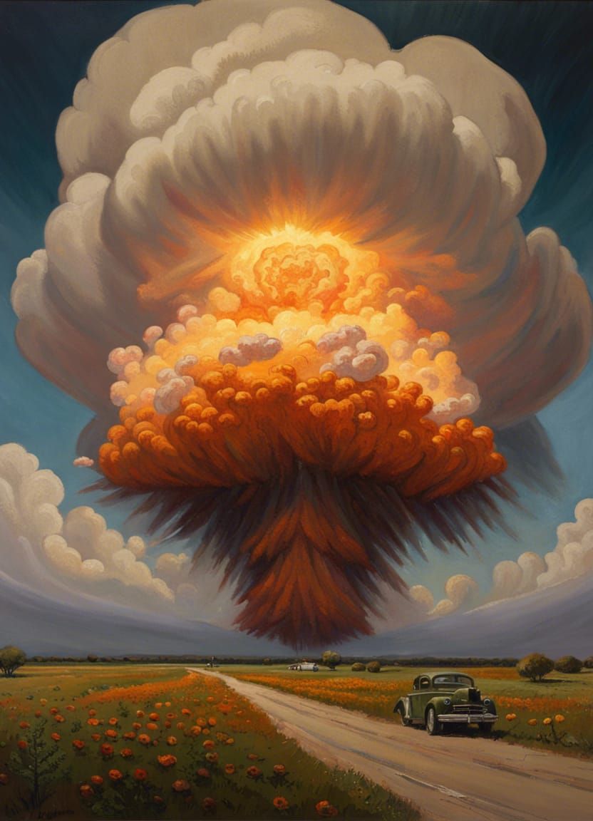 Flower Shaped Nuclear Cloud in Oil Painting Style