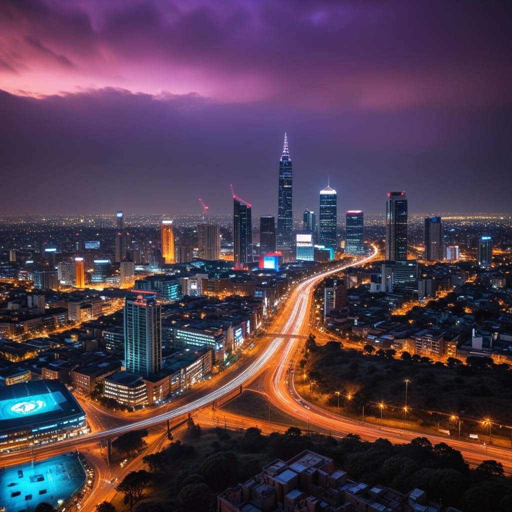 Surreal Johannesburg Skyline in Hyperrealistic Sci-Fi Style