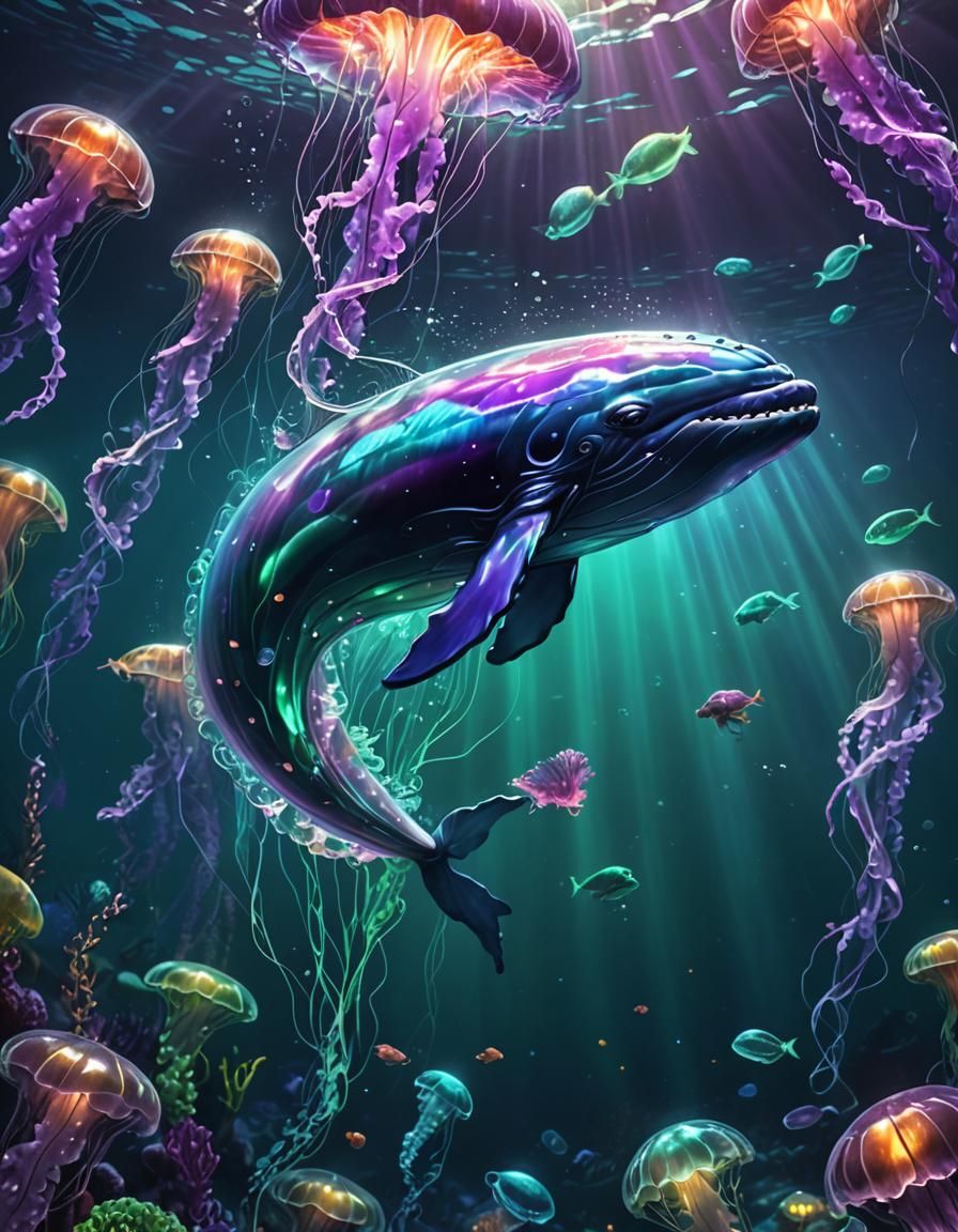 Glowing Glass Whale Underwater Fantasy Concept Art